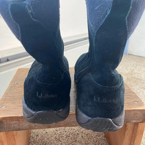 L.L.Bean Black Suede Mid-Calf Camping Rain Boots Women Size 9 Medium - Picture 2 of 6